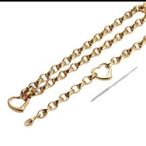 2pcs/set Stainless Steel Heart Shaped Thick Chain Bracelet & Necklace,